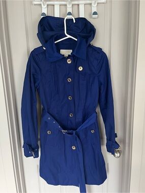 Michael  Kors royal Blue Hooded Trench Coat with Belt
